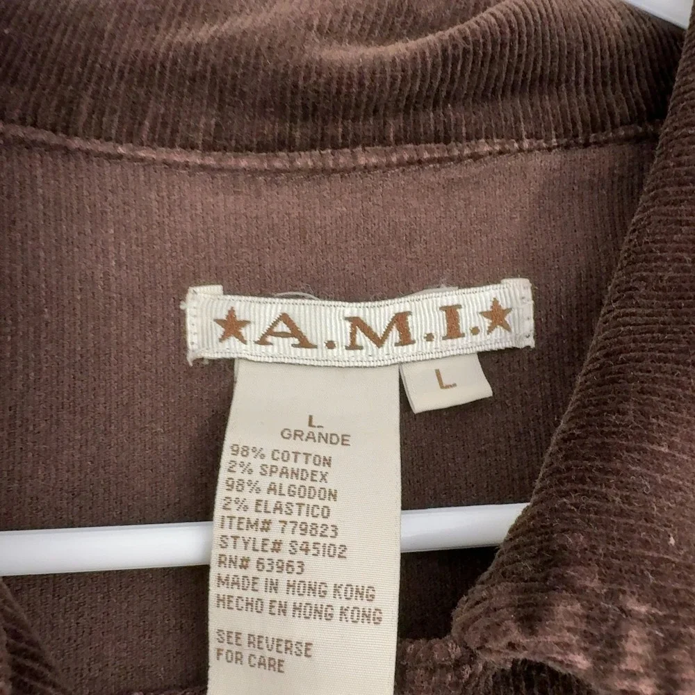 A.M.I. Jacket Womens L Brown Cotton Spandex‎ Corduroy Trucker Casual Style